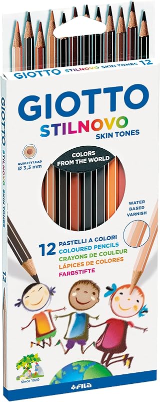 Stilnovo Skin Tones, Lápices de Colores Skin Tones, Forma Hexagonal, Mina 3.3mm, Colores Surtidos, 12 uds.