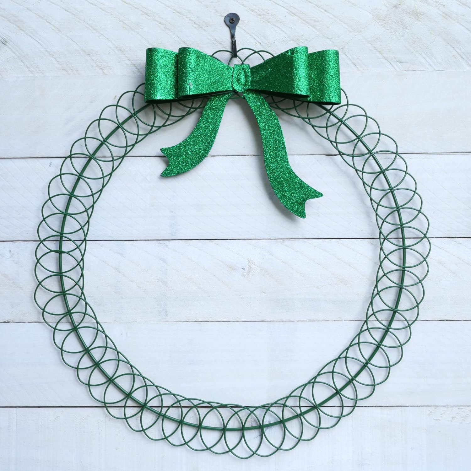 Wreath Hangers - One Holiday Way 19-Inch Large Elegant Rustic Green Metal Wire Wreath Christmas Card Holder w/Bow - Hanging Wall Mount Xmas Photo Display Birthday Greeting Card Hanger Door Decoration Home Decor
