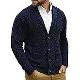 Comdecevis Mens Shawl Collar Cardigan Sweater Cable Knit Button Down Long Sleeve Casual Knitwear with Pockets
