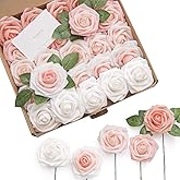 Ling's moment Artificial Flowers, 25Pcs 3" Roses in Shimmer Peach Shades, Realistic DIY Foam Floral Fill for Wedding Bouquets/Centerpieces, Outdoor Party Backdrops, Room/Table, Garden/Pot Decorations