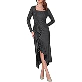 WOMLAYOUT Women's Glitter Cocktail Dress Midi Square Neck Evening Party Ruffle Slit Formal Dresses