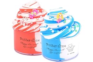 KEEMANMAN 2 Pack Butter Slime Kit with Ocean Mermaid and Candy Charms, Cute Preppy and Aesthetic Stuff, Stress Relief Toys and Cool Birthday Gifts Ideas for Girls and Boys, Scented Party Favors for Kids