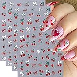 4Sheets 5D Embossed Cherry Nail Stickers Red Cherry