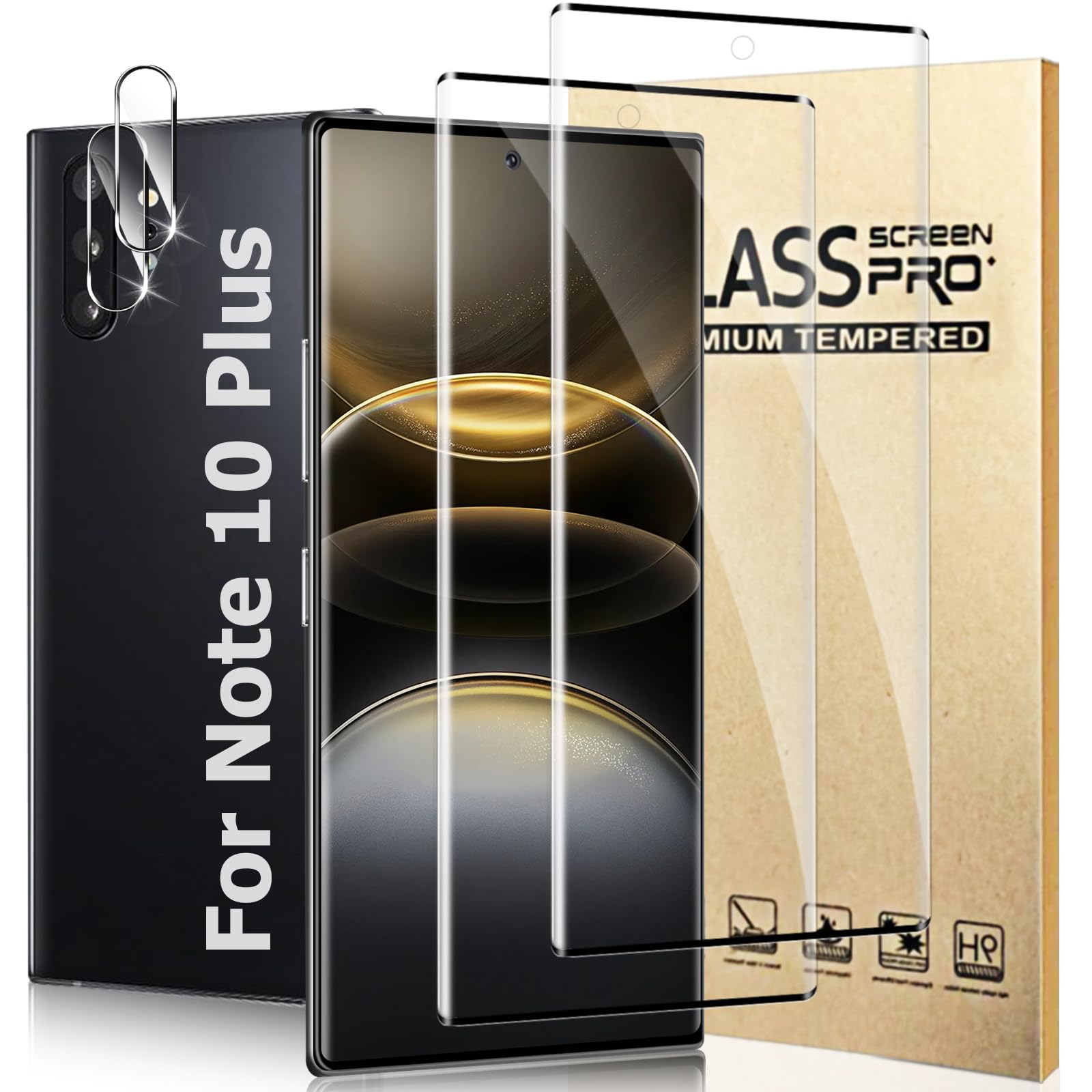 Photo 1 of [2+2 Pack] Galaxy Note 10 Plus Screen Protector and Camera Protector, HD Clear 9H Tempered Glass Scratch Resistant, Fingerprint Unlock, Full Coverage, Bubble-Free for Easy to Install (6.8 Inch)