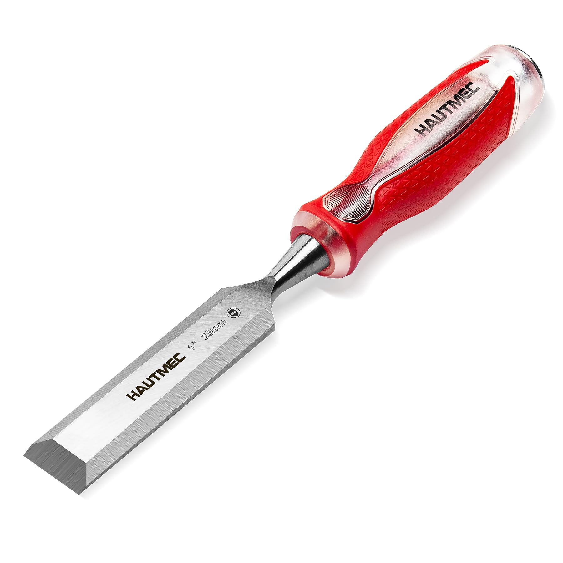HAUTMEC 25mm Wood Chisel for Woodworking, Full Tang Drop-Forged CR-V Steel Beveled Edge Blade with Ergonomic Non-Slip Handle and Heavy-Duty Strike Cap