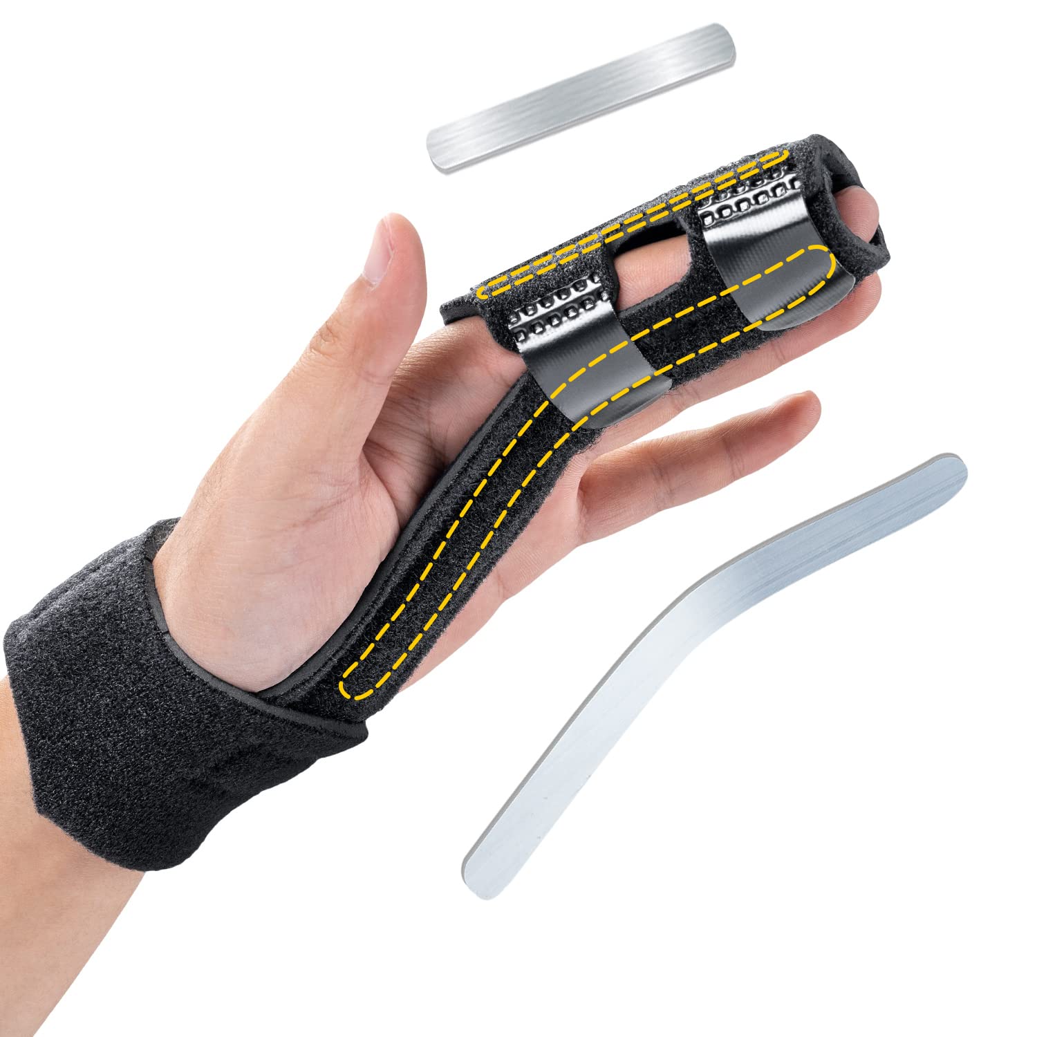 DrFinger Finger Splint, Trigger Finger Splint, Boxer Break Metacarpal Brace, 2 Aluminum Plate Support Adjustable for Fracture,Sprain,Arthritis,Mallet Finger (2-fingers)