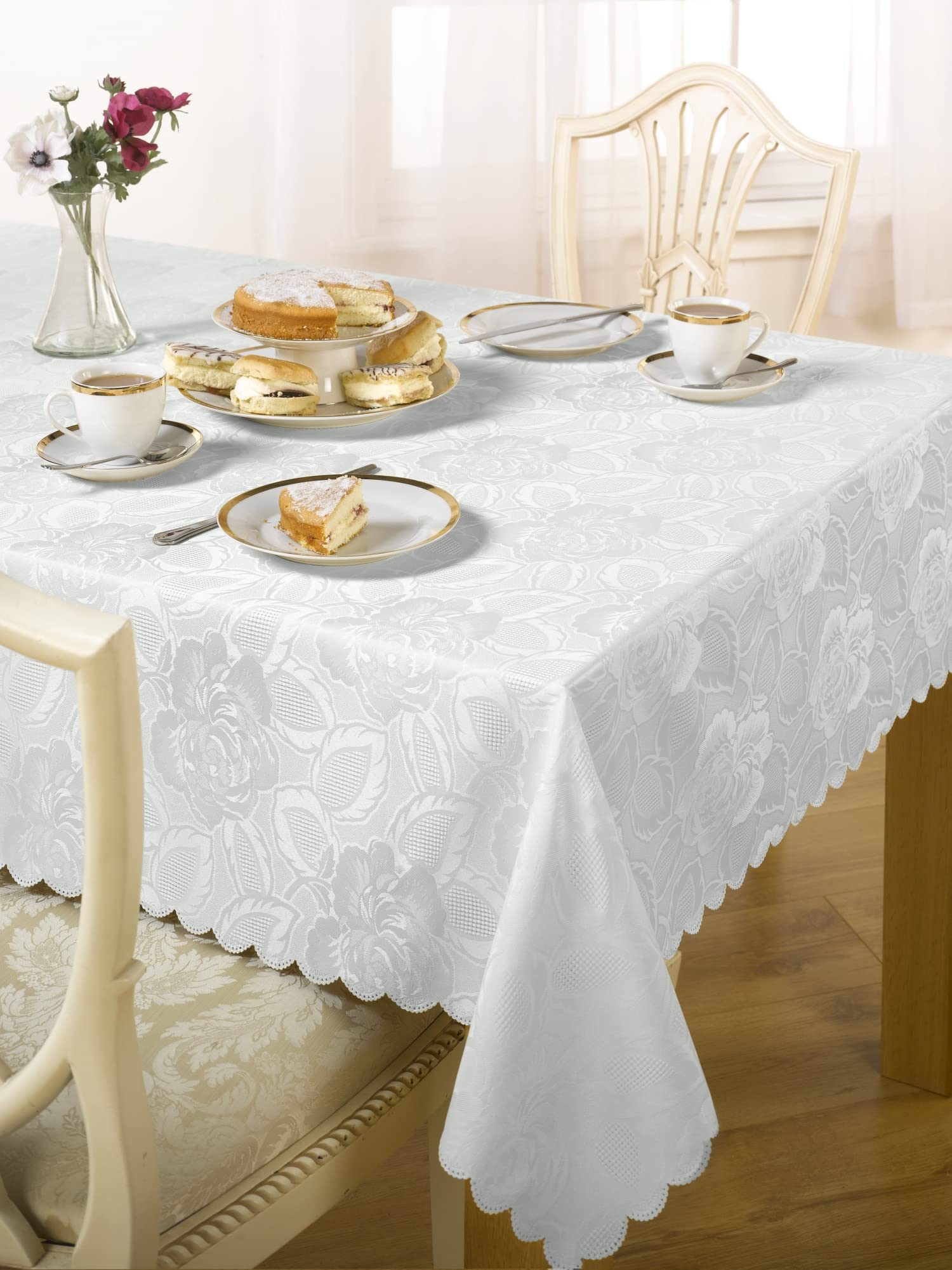 Emma Barclay Damask Rose - Jacquard Table Cloth in White - 52x70 (132x178cm) — image 1