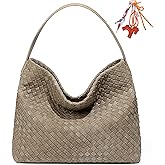 Suede Hobo Bags for Women Fall Woven Purse Slouchy Shoulder Crossbody Bag with Silk Scarf