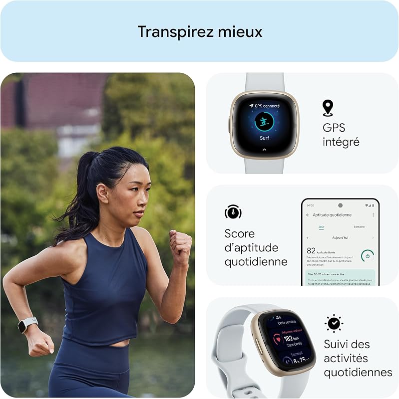 Google Fitbit Sense 2 Montre connectée sport et santé avec GPS intégré, fonctionnalités avancées pour la santé, jusqu’à 6 jours d’autonomie de batterie - compatible avec iOS 15 & Android OS 9.0