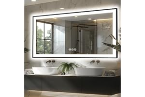Megatex 60x28 Bathroom LED Mirror, Black Aluminum Edge Lighted Mirror, 3 Colors Stepless Dimmable Vanity Mirror, Skincare, Anti-Fog, Shatter-Proof, ETL Listed, Memory Smart Mirror(Horizontal/Vertical)