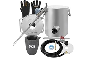 GongYi 6kg Gas Melting Furnace Kit Full Stainless Steel 304 for Metal Smelting Copper Aluminum Includes 6KG Crucible Tongs and Gloves