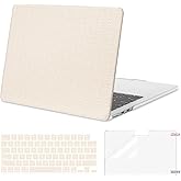 MOSISO Compatible with MacBook Air 13 inch Case 2026 2025 2024-2022 M4 A3240 M3 A3113 M2 A2681, Woven Grid PU Leather Coated Hard Shell&Keyboard Cover&Screen Film for MacBook Air 13.6 inch Case, Beige