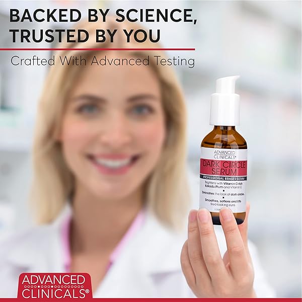 ADVANCED CLINICALS DARK CIRCLE UNDER EYE SERUM ANTI AGING BRIGHTENING FACIAL TREATMENT TARGETS LOOK OF PUFFY EYES, CROWS FEET, & SAGGING SKIN W/VITAMIN C, HYALURONIC ACID, & FERULIC ACID, 1.75 FL OZ