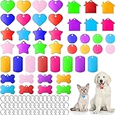 48 Pcs Blank Pet ID Tag Colorful Aluminum Dog Cat Badge Blank Round Heart Star Bone House Rectangle Tags with Ring Pet ID Badge Pendant with Hole for Dog Cat Name Phone Number, 6 Styles