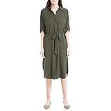 Max Studio Women's Casual Woven Shirt Dress, Black/White, Large at