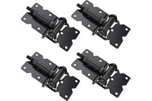 Dreamxiang Self Closing Gate Hinges Adjustable Heavy Duty Hardware 90 Degree Gate Hinges Kit for Wood/Vinyl/Metal/Outdoor Fence, with Self-Tapping Screws and Swing Adjuster Tool, 4-Pack, Black Finish
