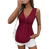 BTFBM Babydoll Tops for Women 2026 Trendy Spring Summer Outfits Twist Front V Neck Peplum Flowy Tank Tops Dressy Casual