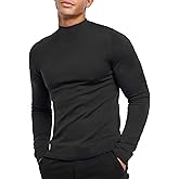 KINGBEGA Men Regular Fit Basic Lightweight Long Sleeve Pullover Top Mock Turtleneck T-Shirt