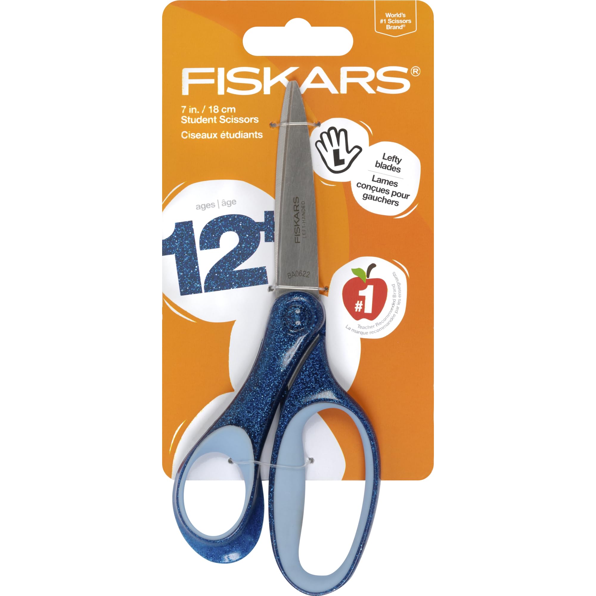 Photo 1 of Fiskars 7" SoftGrip Left-Handed Student Glitter Scissors for Kids 12+ - Left-Handed Scissors for School or Crafting - Back to School Supplies - Blue Glitter