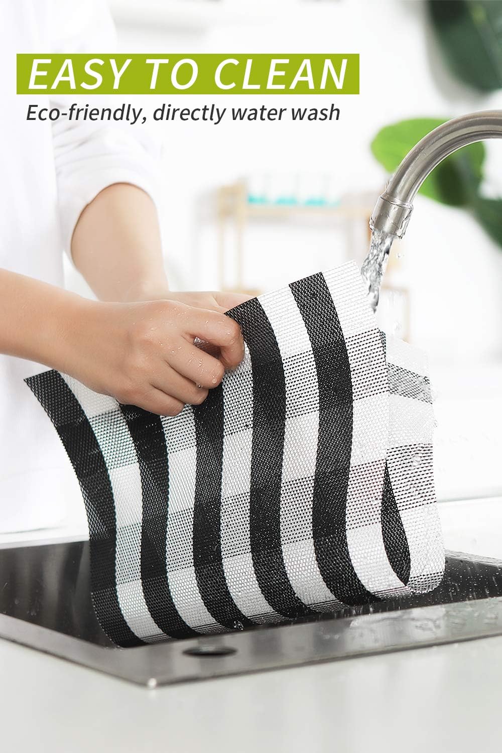Syntus Placemats, Black and White PVC Woven Vinyl Buffalo Check Table Mats Washable Non-Slip Heat Resistant for Kitchen Dinning Table Thanksgiving & Christmas, Set of 4: Home & Kitchen
