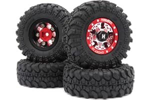 hobbysoul 4pc 1.0 Beadlock Wheels and Tires for RC Crawler Truck Axial SCX24 Traxxas 1/18 TRX4M Upgrades, HS701190