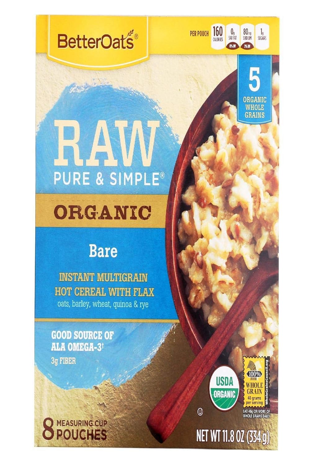 Better Oats, Raw Pure and Simple Organic, Bare, Instant Multigrain Hot Cereal with