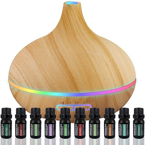 Amazon Com Ultimate Aromatherapy Diffuser Essential Oil Set Ultrasonic Diffuser Top 10 Essential Oils 300ml Diffuser With 4 Timer 7 Ambient Light Settings Therapeutic Grade Essential Oils Lavender Home Kitchen