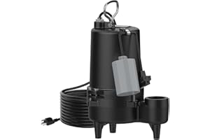 BOMGIE 1/2 HP Sewage/Effluent Pump, 6900 GPH Submersible Basement Sewer Pump with 10ft Auto Float Switch, Cast Iron, 2'' NPT for Sewage Basin, 115V