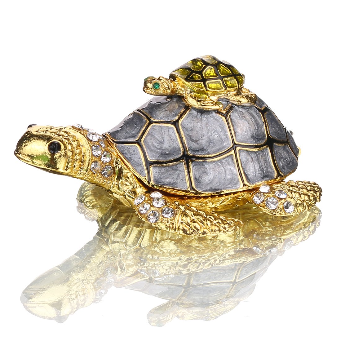 H&D HYALINE & DORA Turtle Trinket Jewelry Box with Rhinestones,Mother Tortoise Hinged Trinket Box,Hand-painted Figurine Collectible Ring Holder