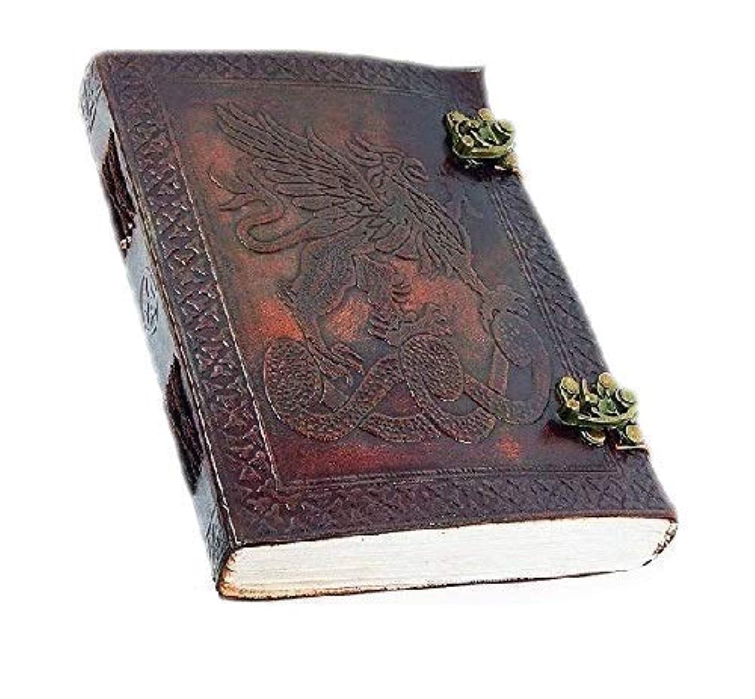 OVERDOSE Vintage Celtic Griffin Journal Dragon Diary with Dual C-Lock - Handmade Antique Journal | Bound leather Journal | Leather Sketchbook| Notebook Diary - 6 x 8 inches | 15 x 20 cm I A5
