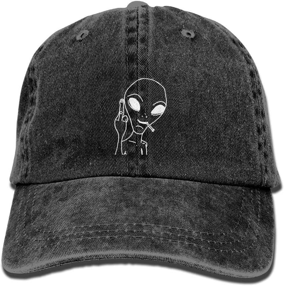 fboylovefor Men Women Sport Denim Adjustable Dad Hat Funny Middle Finger Alien multicolored Low Profile Baseball Cap Great Gift For Unisex Friends Family Black