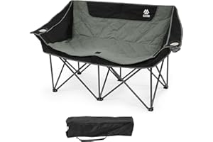 Elevon Double Camping Chair, 2 Person Oversized Loveseat for Adults, Portable Heavy Duty Outdoor Folding Chair with Arms, Cup Holder Carry Bag for Patio Beach Lawn Backyard Fishing Sports Trip, Gray