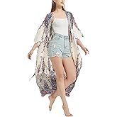 Women's Bohemian Floral Print Kimono Cardigan Summer Swimsuit Beach Cover Up Dresses