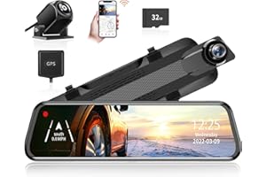 WOLFBOX 2.5K Mirror Dash Cam with WiFi, 10" Rear View Mirror Camera, Mirror Dash Cam Front and Rear 1440P Front and Rear Mirr