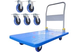 LFGUD Flatbed Cart, Heavy Duty 1320lbs Capacity Platform Hand Truck 360 Degree Swivel Wheels Foldable Push Hand Cart for Loading and Storage, Blue