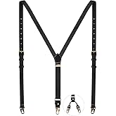 JinRuiKJ Leather Suspenders for Men, Adjustable Elastic Y Back Men's Suspender, 2 Types of Back Metal Clips Available
