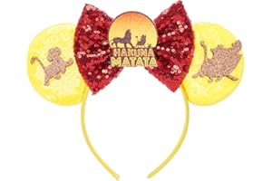 LYLIN Lion King Ears Headbands, Yellow Mouse Ears with Sequin Bow for Women Girls Adults, Sparkle Mouse Ears Hair Accessories for Birthday Parties Cosplay Accessories Party Decorations(Hakuna Matata)