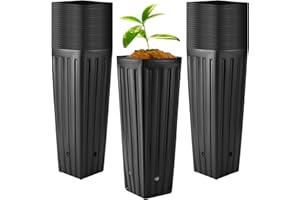 Nuenen 100 Pcs Tall Tree Pot Plastic Deep Plant Nursery Pots Black Seedling Treepots Flower Plant Container Starting Pots with Drainage Holes for Indoor Outdoor Gardening (11.8" H X 3.9" W)