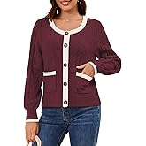KOMEIANA Women's Cable Knit Cardigan Sweater Winter Fall Cozy Button Down Knit Jackets Long Sleeve Open Front Coats