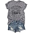 Country Music and Beer Funny Drinking Shirt for Women Summer Vacation T Shirts Vintage Country Shirts Tops