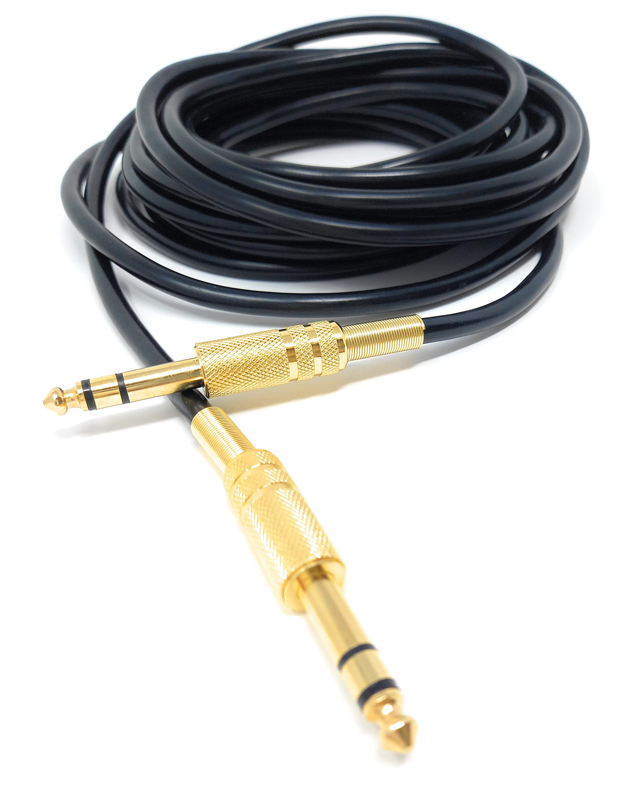 DRUT 6m 6.35mm Male to 6.35mm Male Stereo Audio Cable, 1/4" TRS Connectors For Professional Music Instruments & Home Audio 20ft Black Gold Connectors