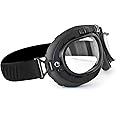 Bertoni Vintage Aviator Motorcycle Goggles - Mat Black - Anticrash Lenses Italy - AF195