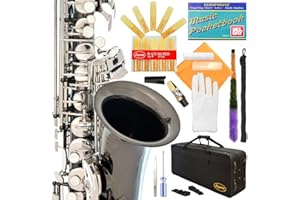 370-BN - Black Nickel/Silver Keys Eb E Flat Alto Saxophone Sax Lazarro+11 Reeds,Music Pocketbook,Case,Care Kit - 24 Colors with Silver or Gold Keys