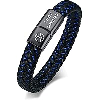 VNOX Blue Braided Leather Medical Symbol Caduceus with Magnetic Clasp Cuff Wristband Bracelet,6.9/7.5/8.5"
