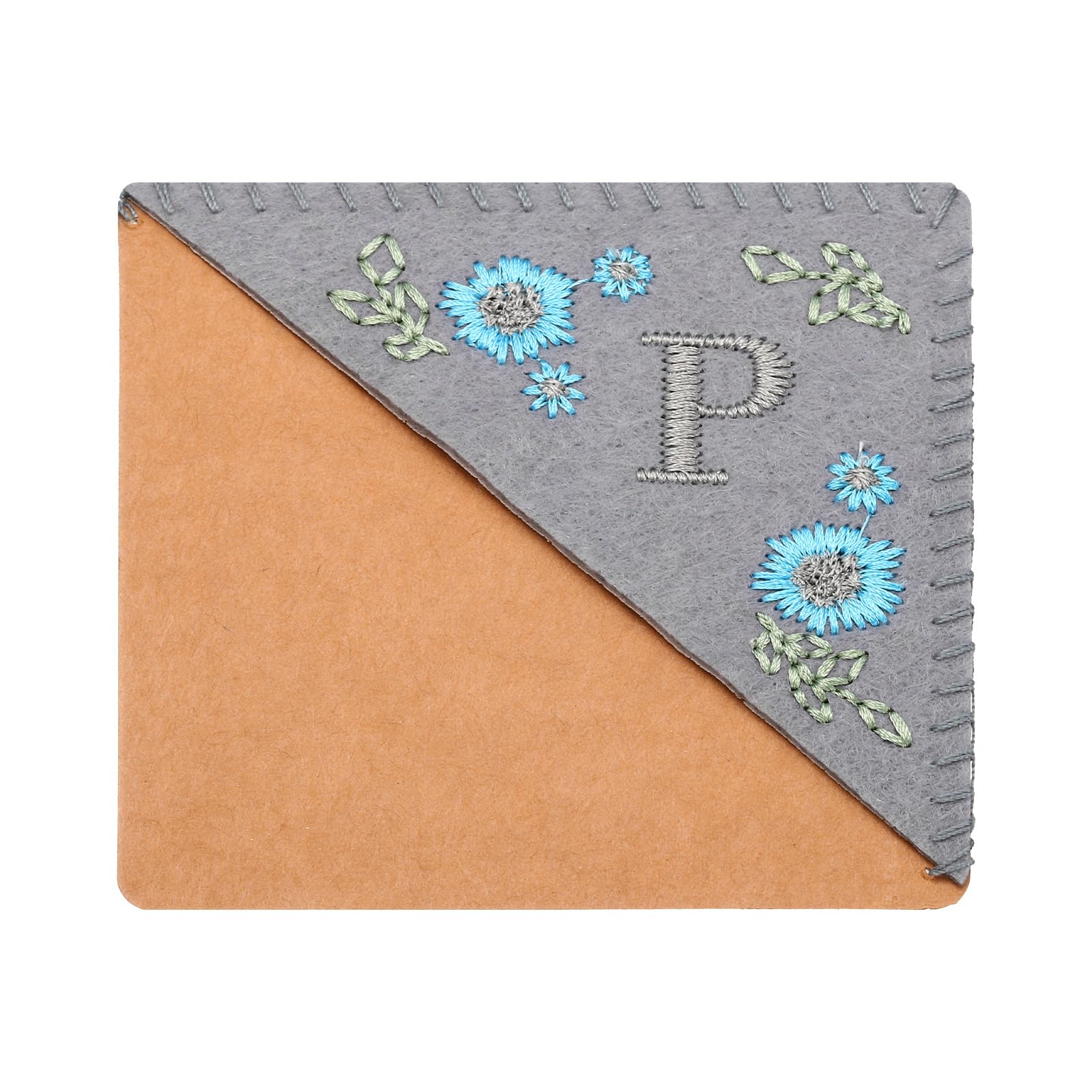 PATIKIL Personalized Embroidered Corner Bookmark, Cute Flower Felt Stitched Triangle Book Mark Page Marker for Women Men Book Lovers Teachers, Grey, Letter P