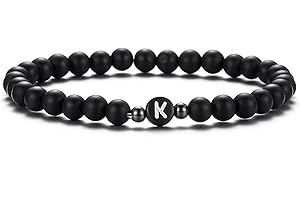 XIA YAN 6mm Black Onyx and White Howlite Handmade Letter Beads Bracelets for Women Men Initial Bracelets Gifts for Women (Couples Bracelets,Friendship Bracelets)