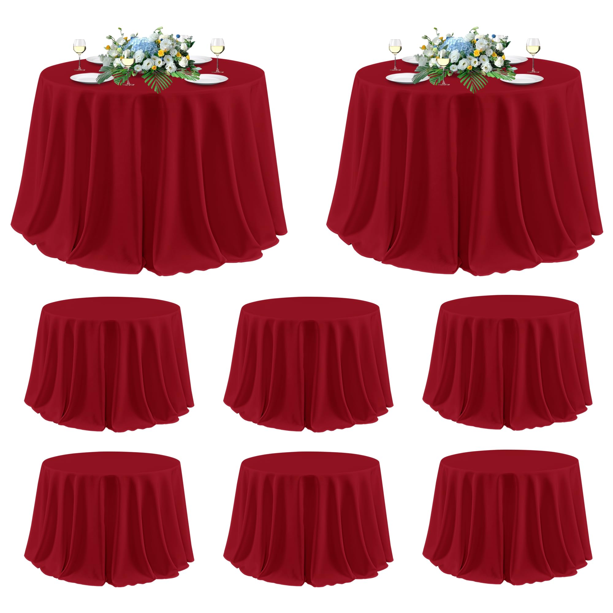 sancua Christmas Red 120 Inch Round Tablecloth, 8 Pack - Circle Polyester Fabric Table Cloth for Wedding Party Reception Banquet Birthday, Washable Formal Table Cover (Fit 48-96 Inch Tables) Image
