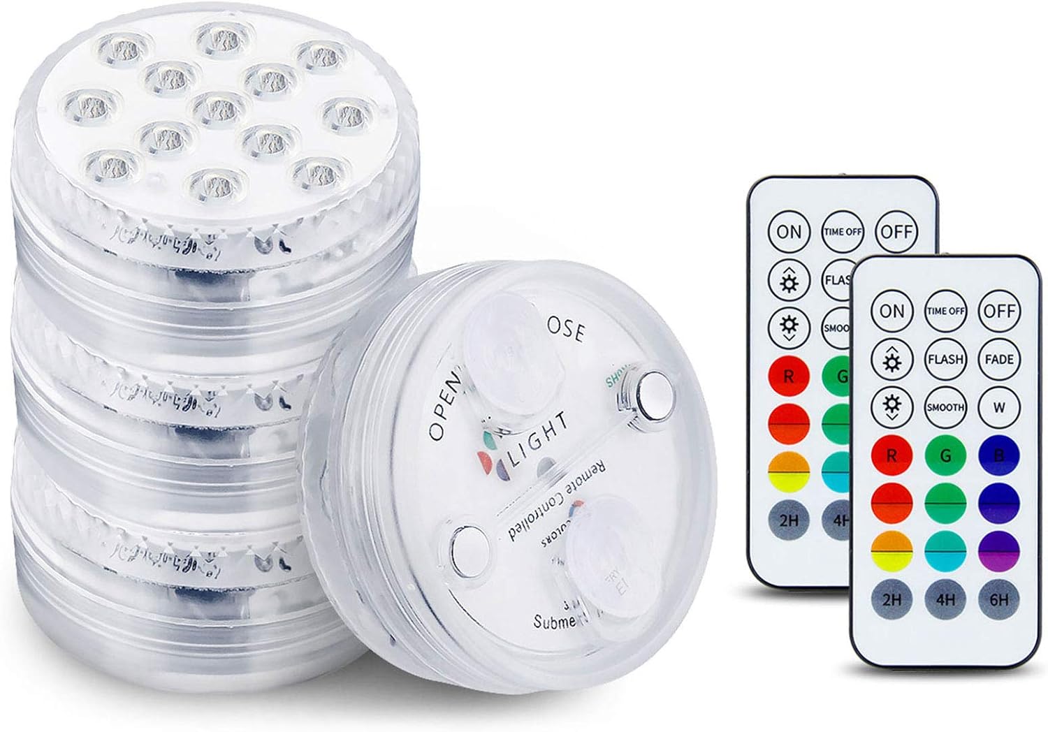 AODOOR Unterwasser Licht, Poolbeleuchtung Unterwasser Led Licht, RGB Farbwechsel wasserdichte 13 LED Leuchten mit RF Fernbedienung Saugern für Vase Base, Weihnachten, Halloween, Schwimmbad (4 Stück)