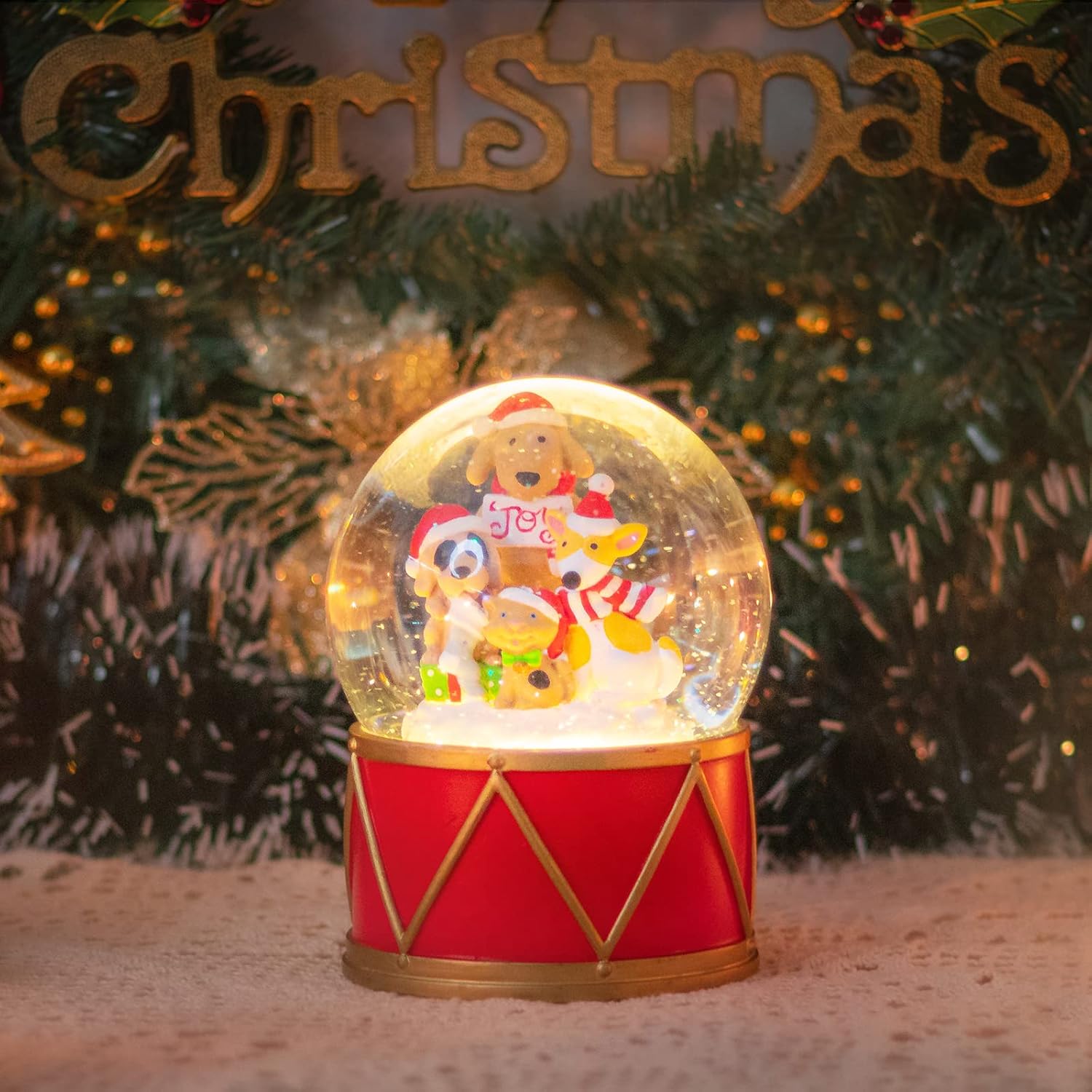 Snow Globes - MUMTOP Snow Globe, Christmas Snow Globes, Snow Globes for Kids, Puppy Christmas Lanterns Music Box with 6 Color Changing LED Lights Christmas Birthday Gift