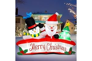 WorTade 8ft Christmas Inflatables Banner Outdoor Decorations + 6ft Inflatable Snowman Santa Claus Christmas Blow Up Yard Decorations with Build-in LEDs Christmas Inflatable Decoration for Yard